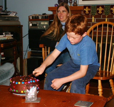 James cuts the cake